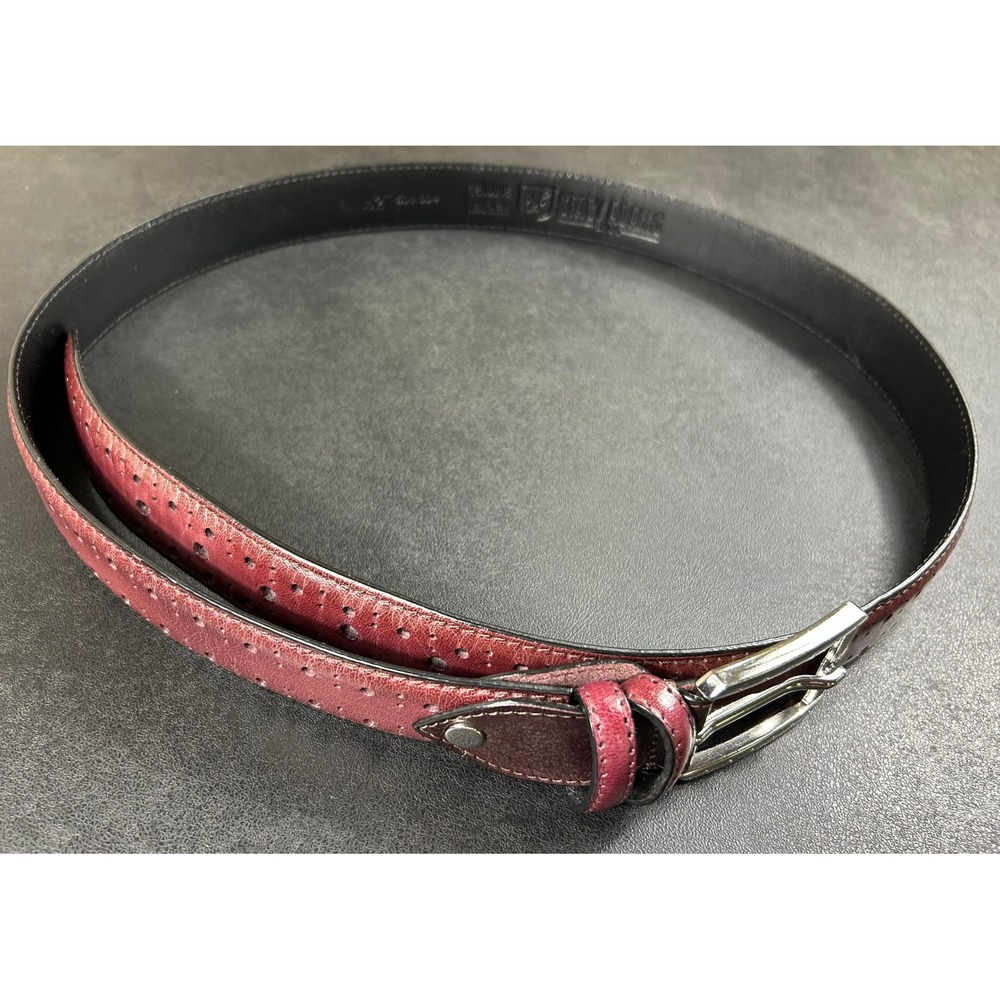 Stacy Adams Leather Belt Mens 42" Burgundy Perforated Dress Brogue Modern Dandy